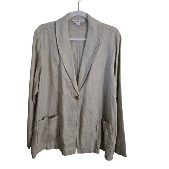 Coldwater Creek Unstructured Linen Blazer Natural Tan Shawl Collar Size XL - Picture 1 of 4